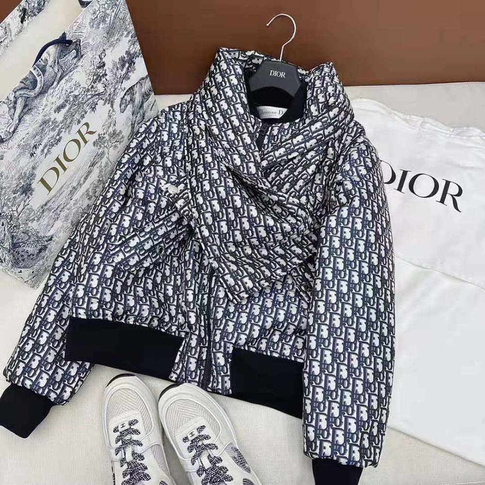 Close-up detail of crisscross collar on Dior Women Bomber Jacket