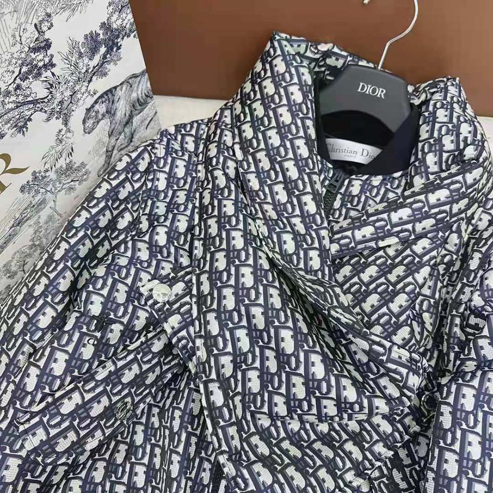 Dior Women Bomber Jacket with Criss Cross Collar Blue and Ecru Technical Taffeta Jacquard - image 8