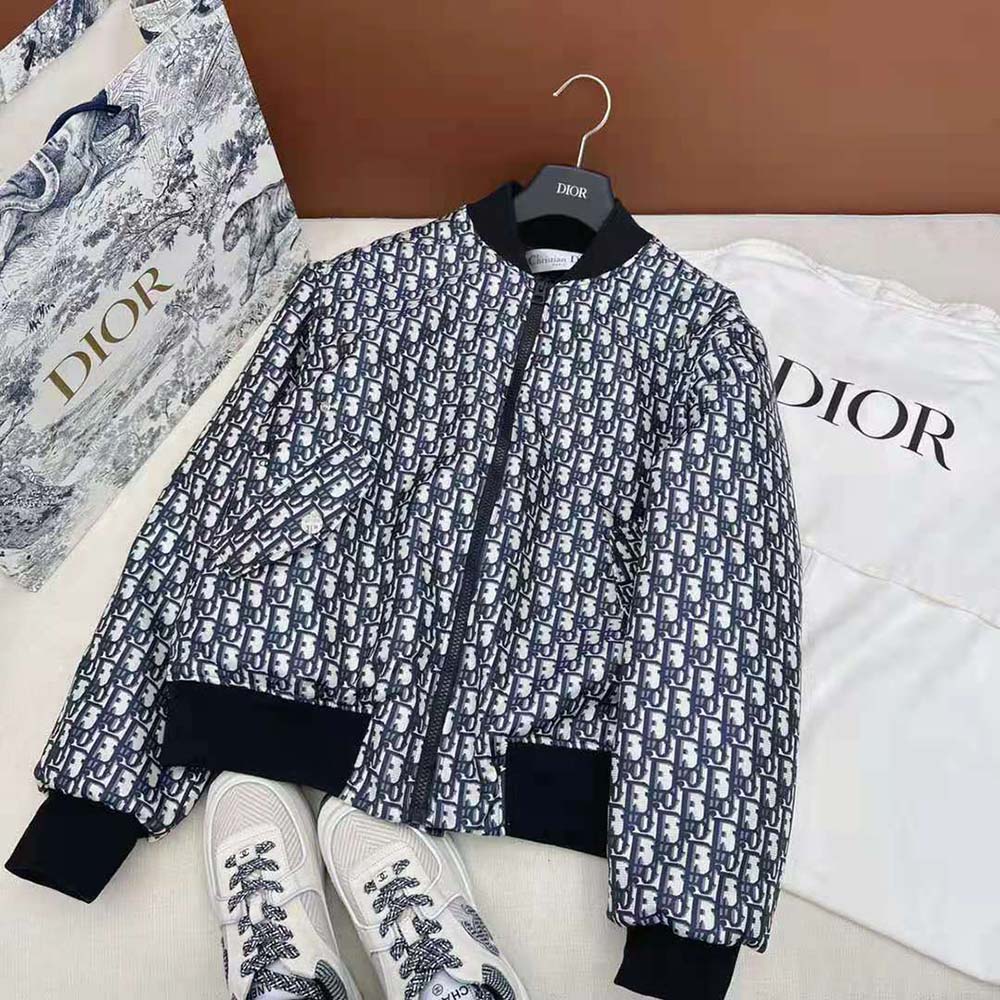 Side angle showing silhouette of Dior Women Bomber Jacket with Criss Cross Collar