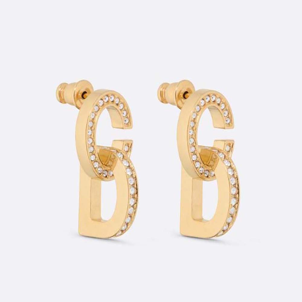 Front close-up of Dior Women CD Lock Earrings Gold-Finish Metal and crystals