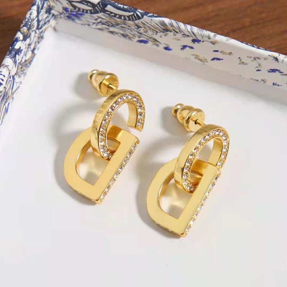 Dior Women CD Lock Earrings Gold-Finish Metal and Silver-Tone Crystals - image 5