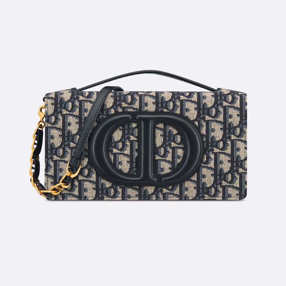 Front view of Dior Women CD Signature Mini Bag Blue Dior Oblique Jacquard