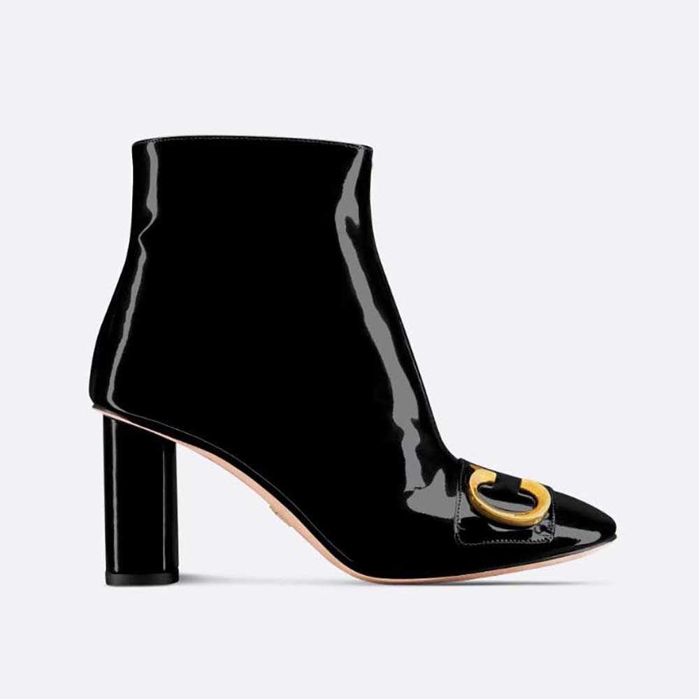 Side view of Dior Women C’est Dior Heeled Ankle Boot Black Patent Calfskin