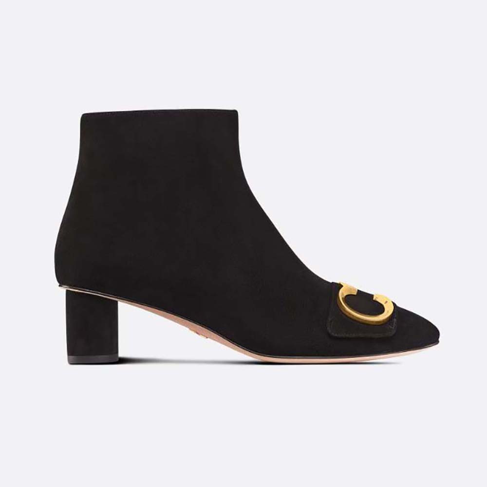 Side profile of Dior Women C’est Dior Heeled Ankle Boot Black Suede Calfskin