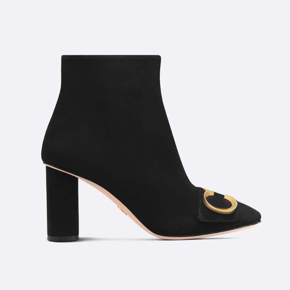 Side view of Dior Women C’est Dior Heeled Ankle Boot Suede Calfskin-Black