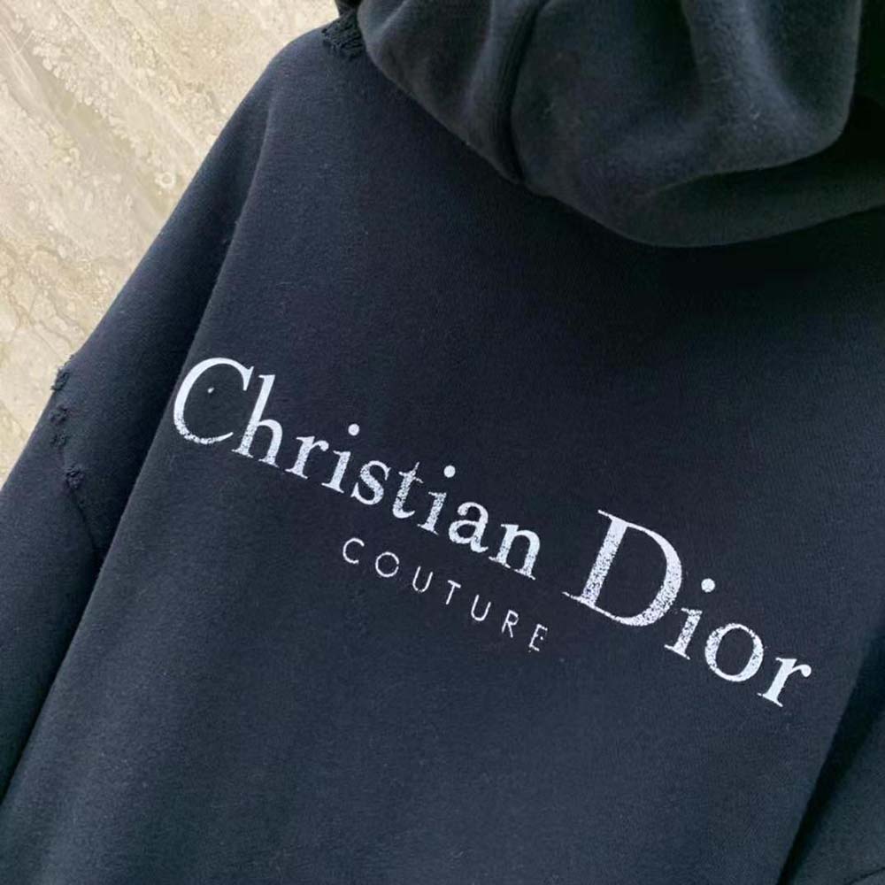 Dior Women Christian Dior Couture Hooded Sweatshirt Black Cotton Fleece with Dévoré Effect - image 6