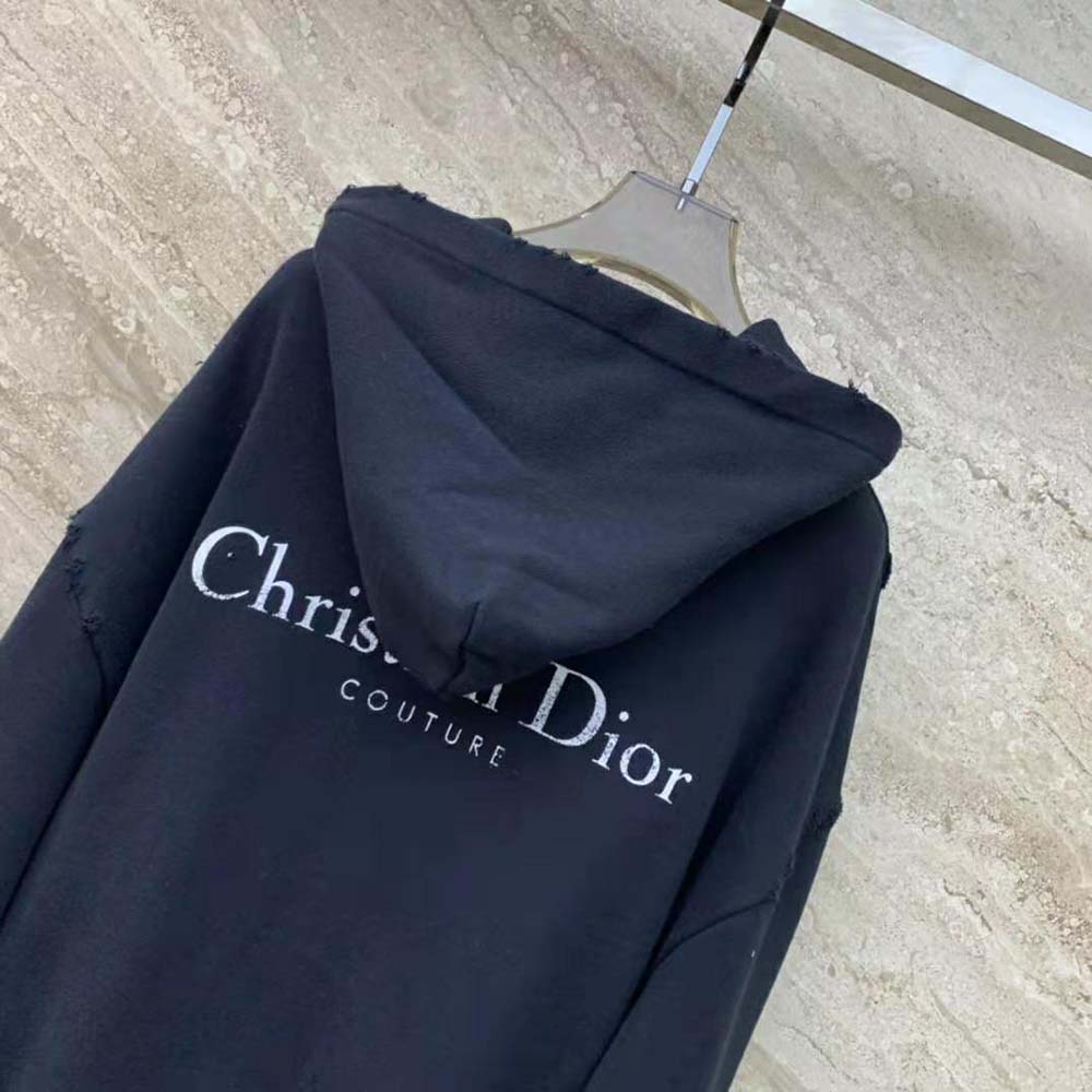 Dior Women Christian Dior Couture Hooded Sweatshirt Black Cotton Fleece with Dévoré Effect - image 5