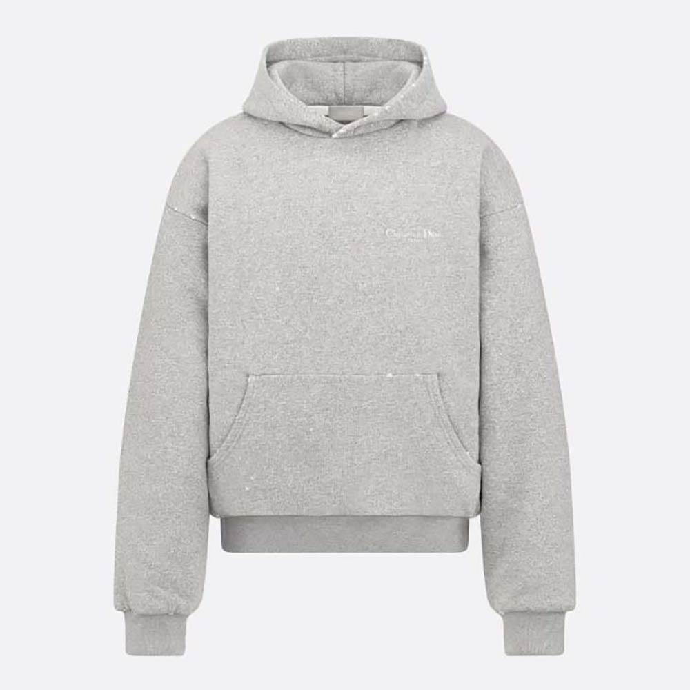 Dior Men Christian Dior Couture Hooded Sweatshirt Gray Cotton Fleece with Dévoré