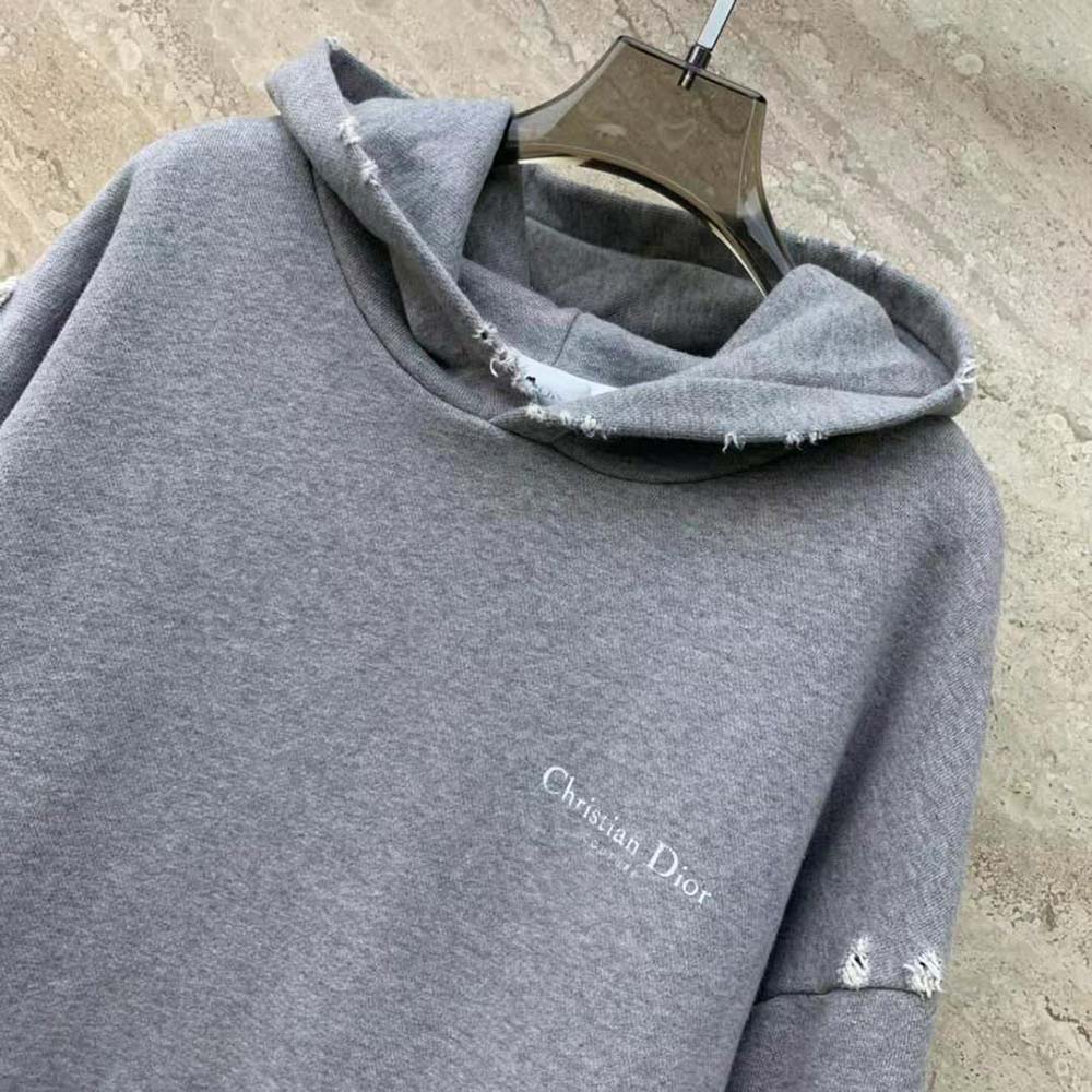 Dior Men Christian Dior Couture Hooded Sweatshirt Gray Cotton Fleece with Dévoré Effect - image 4