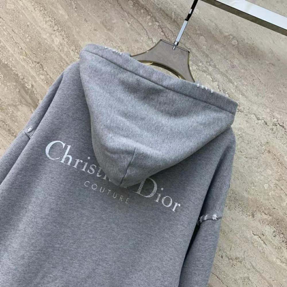 Dior Men Christian Dior Couture Hooded Sweatshirt Gray Cotton Fleece with Dévoré Effect - image 5