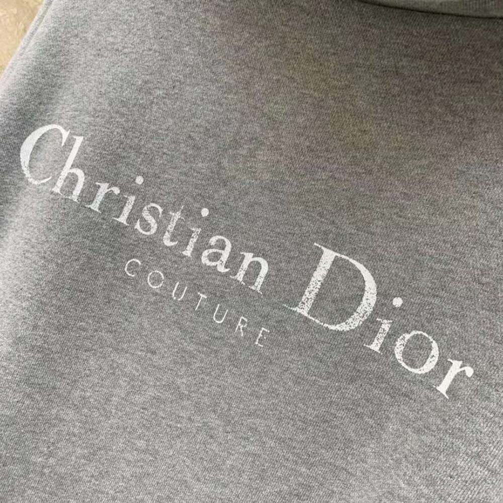 Dior Men Christian Dior Couture Hooded Sweatshirt Gray Cotton Fleece with Dévoré Effect - image 8