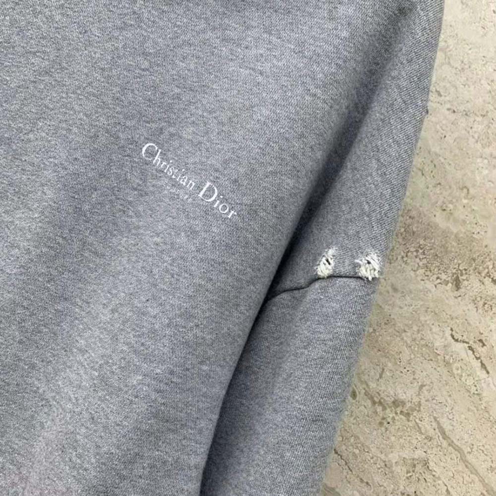 Dior Men Christian Dior Couture Hooded Sweatshirt Gray Cotton Fleece with Dévoré Effect - image 6
