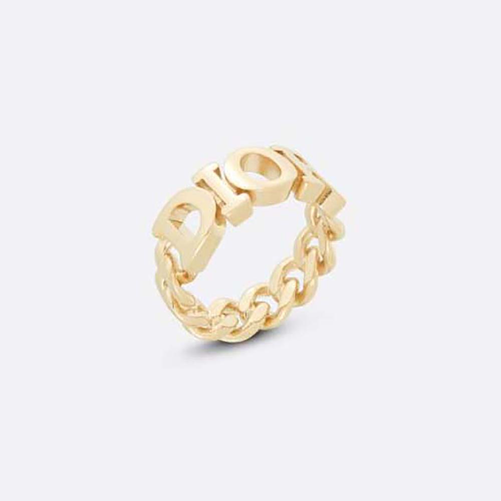 Close-up of Dior Women Dio(r)evolution Ring Gold-Finish Metal logo detail