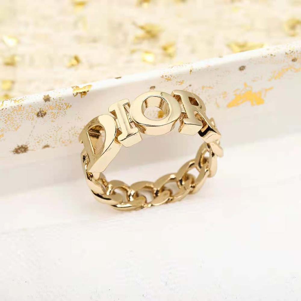 Dior Women Dio(r)evolution Ring Gold-Finish Metal worn on hand, showcasing shape