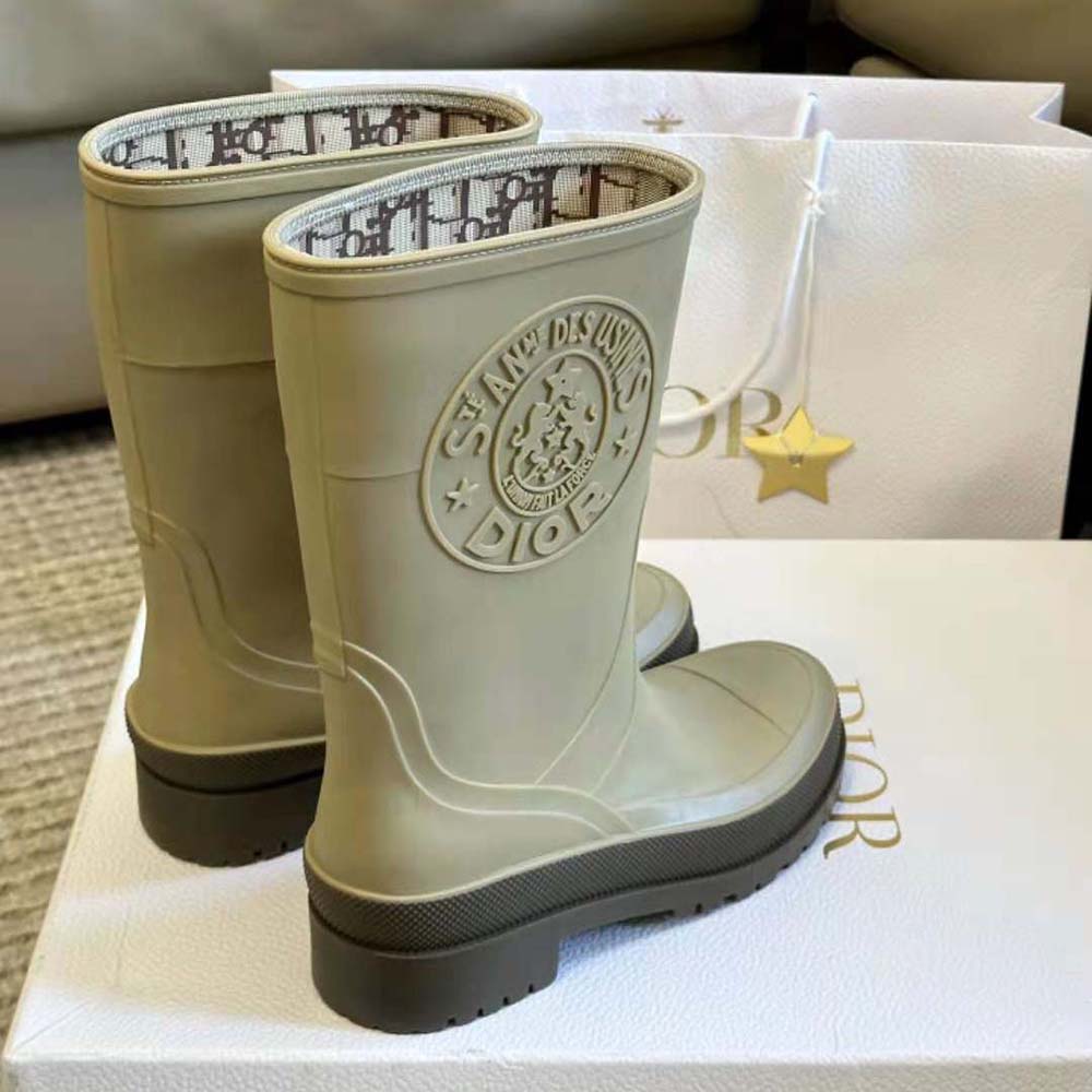 Front angle showing slip-on silhouette of Dior Women Diorunion Rain Boot