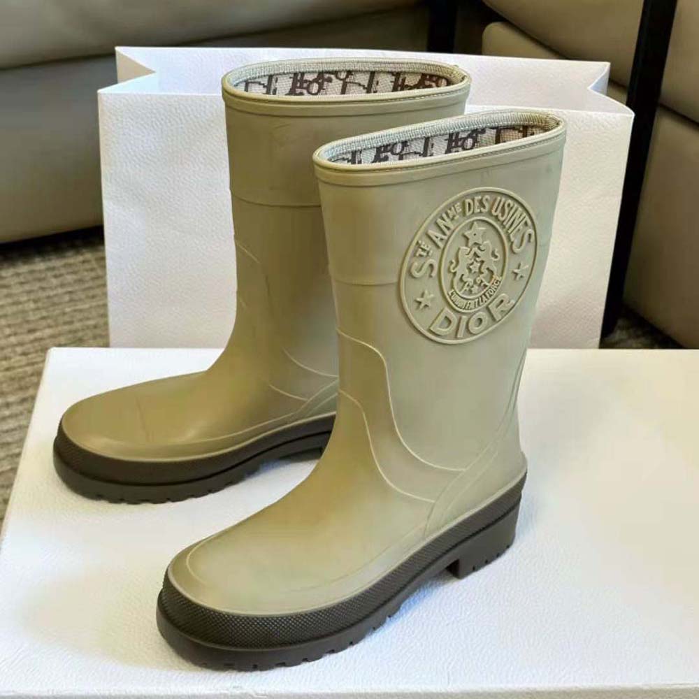 Dior Women Diorunion Rain Boot Beige and Brown Two-Tone Rubber with Dior Union Motif - image 4