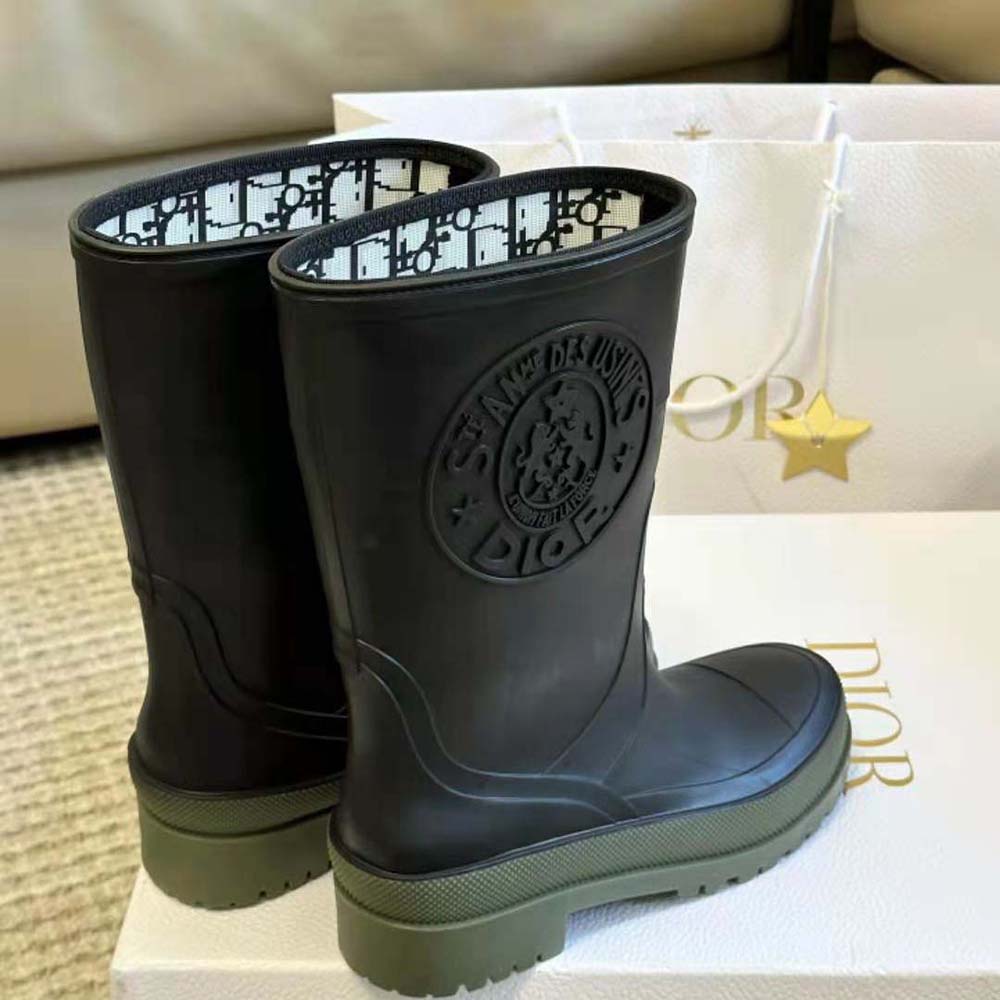 Dior Women Diorunion Rain Boot Black and Khaki Two-Tone Rubber with Dior Union Motif - image 4