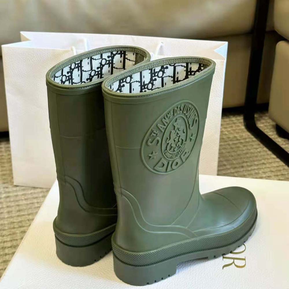 Dior Women Diorunion Rain Boot Khaki Rubber with Dior Union Motif - image 4