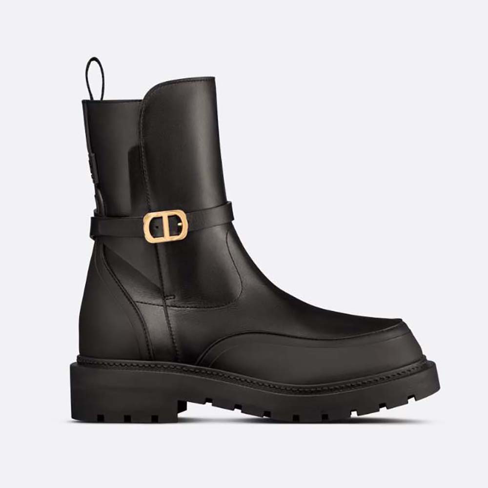 Side view of Dior Women Empreinte Ankle Boot Black Calfskin and Rubber