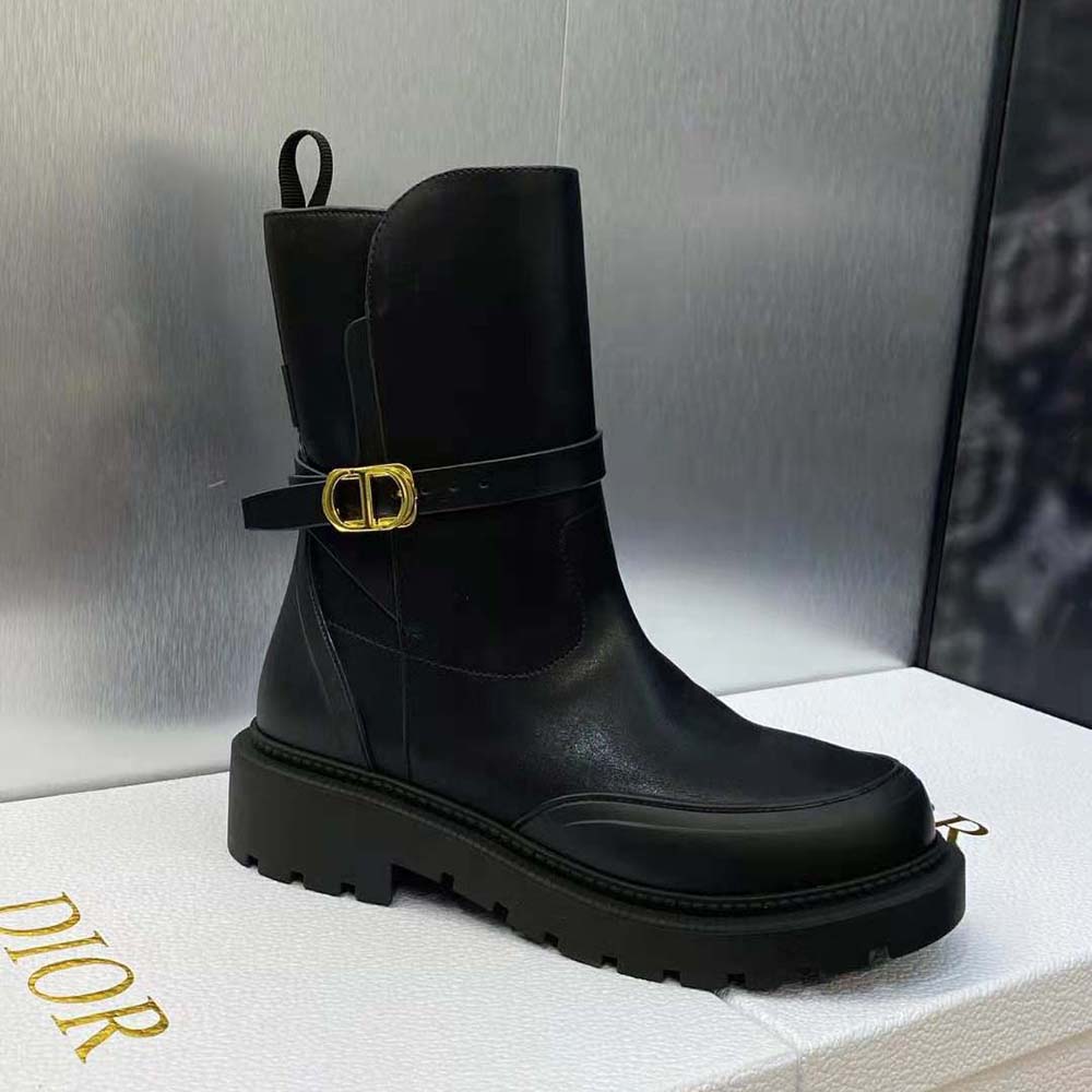 Top angle showing silhouette of Dior Women Empreinte Ankle Boot in black