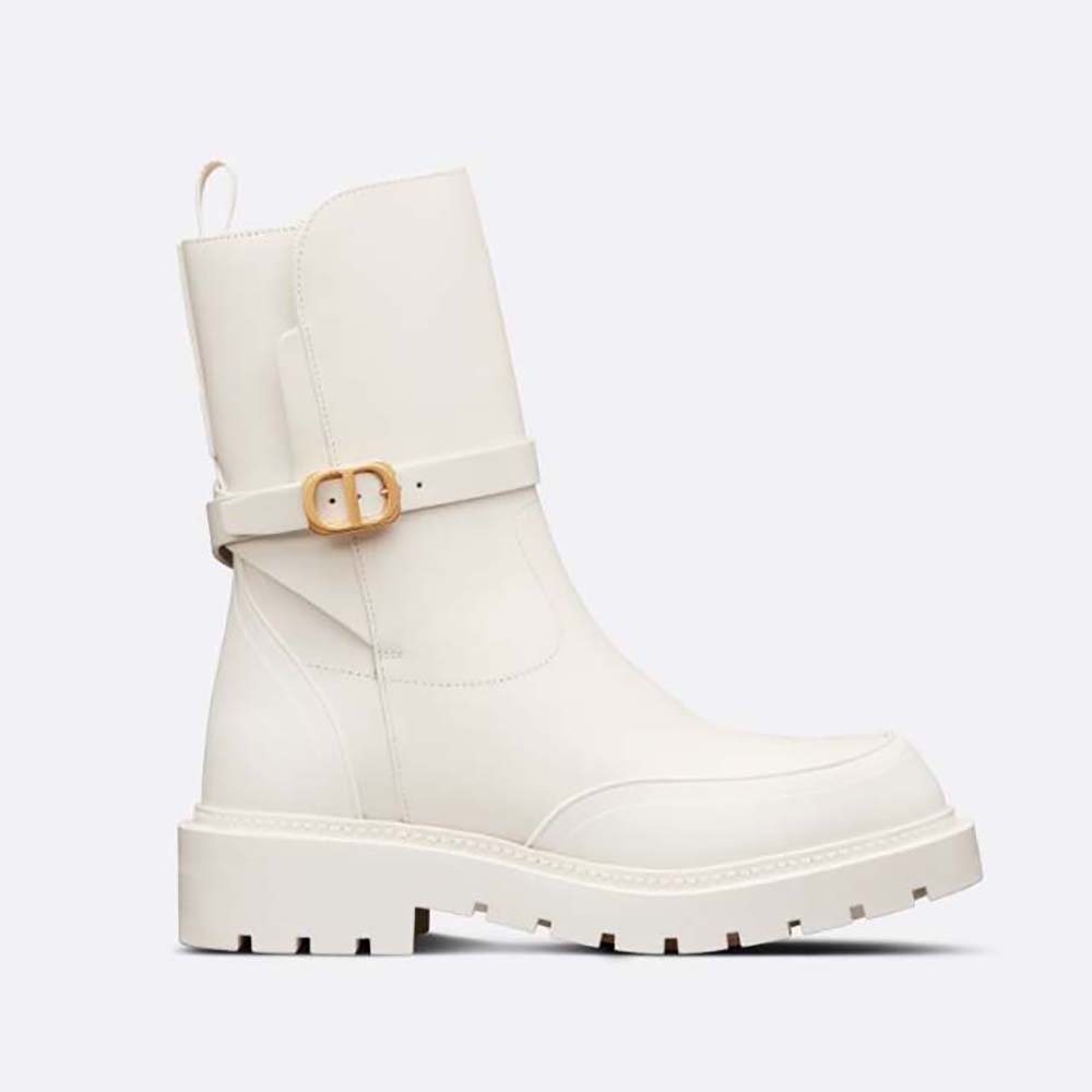 Side profile of Dior Women Empreinte Ankle Boot White Calfskin and Rubber