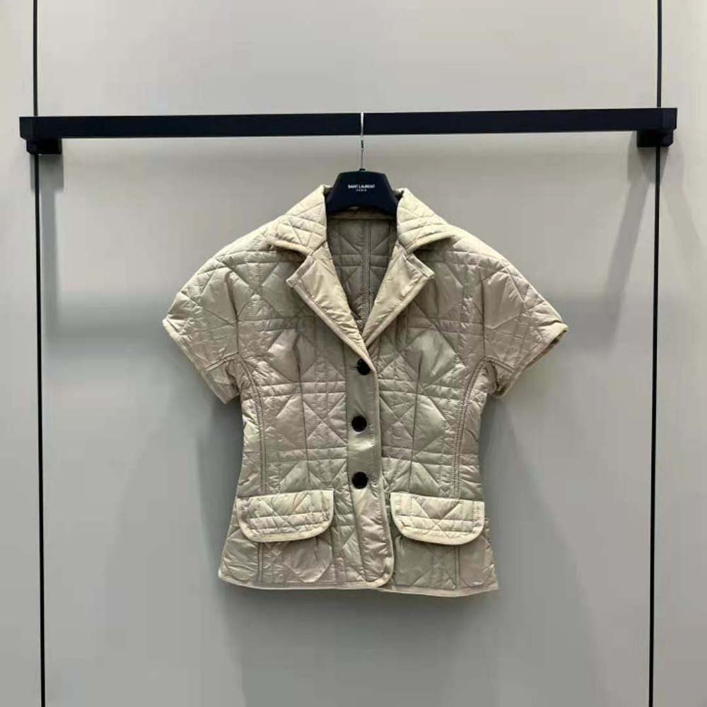 Close-up detail of Macrocannage quilting and puff sleeves on Dior Women Macrocannage Jacket