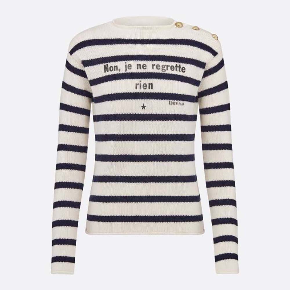 Front view of Dior Women Marinière Non Je Ne Regrette Rien Sweater in black