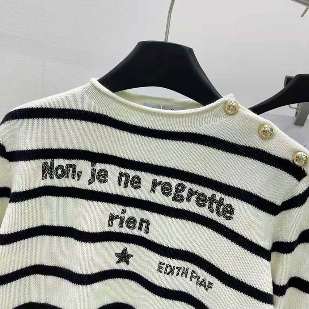 Dior Women Marinière Non Je Ne Regrette Rien Sweater Ecru and Navy Blue Cashmere Knit - image 4