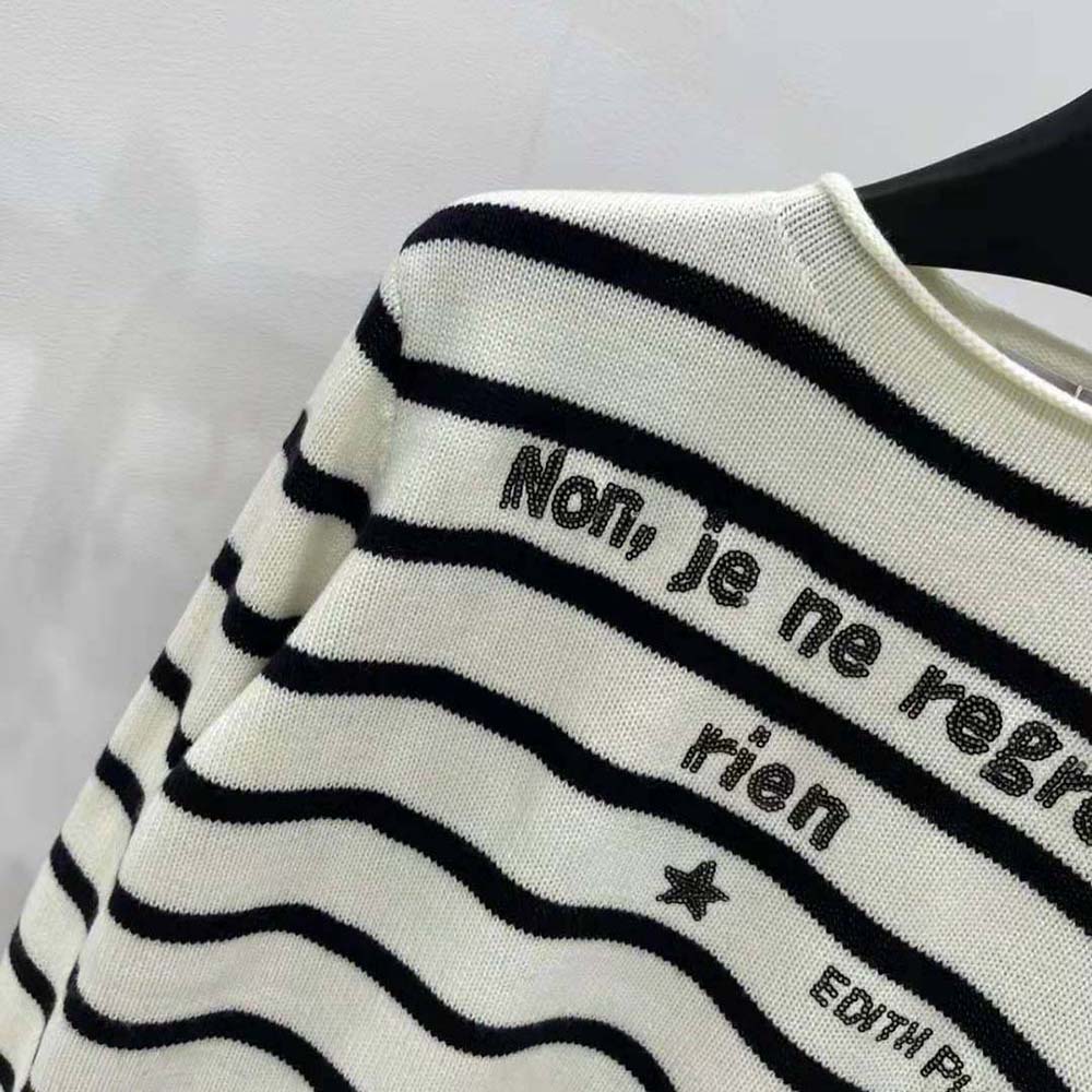 Dior Women Marinière Non Je Ne Regrette Rien Sweater Ecru and Navy Blue Cashmere Knit - image 5