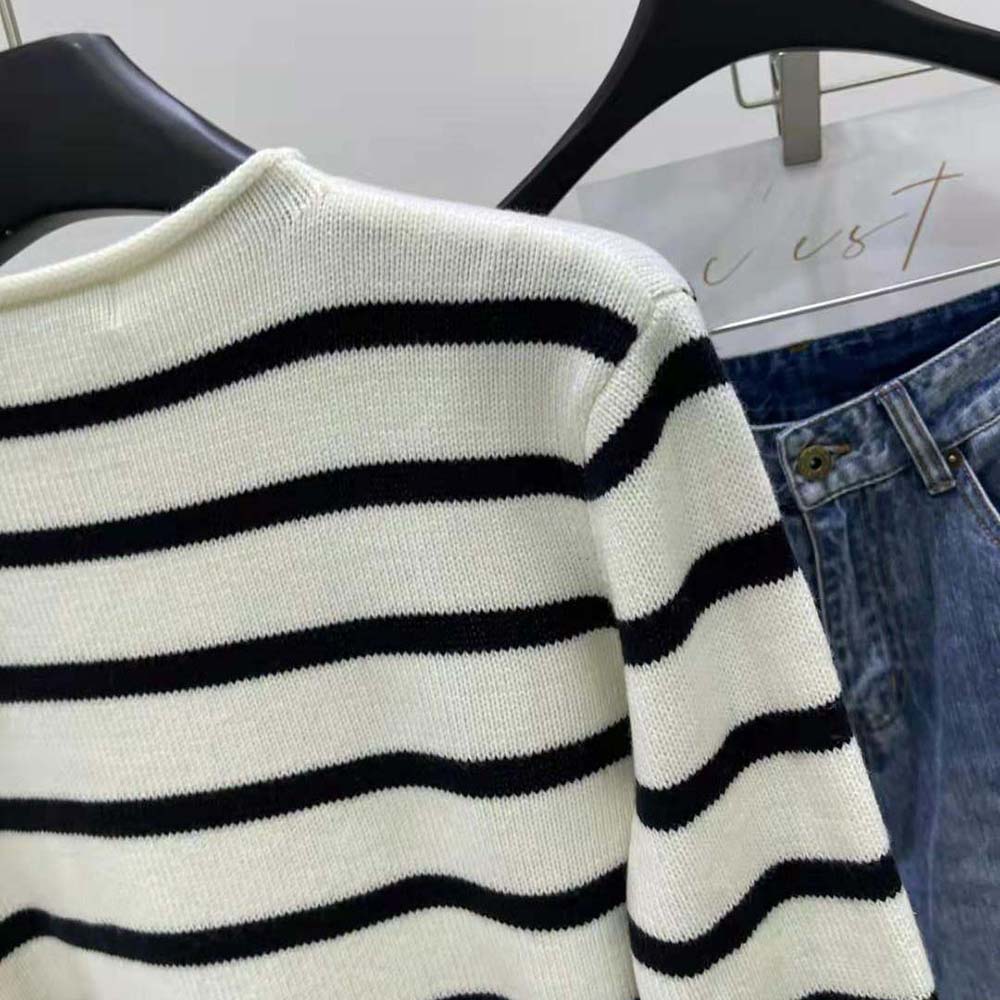 Dior Women Marinière Non Je Ne Regrette Rien Sweater Ecru and Navy Blue Cashmere Knit - image 7