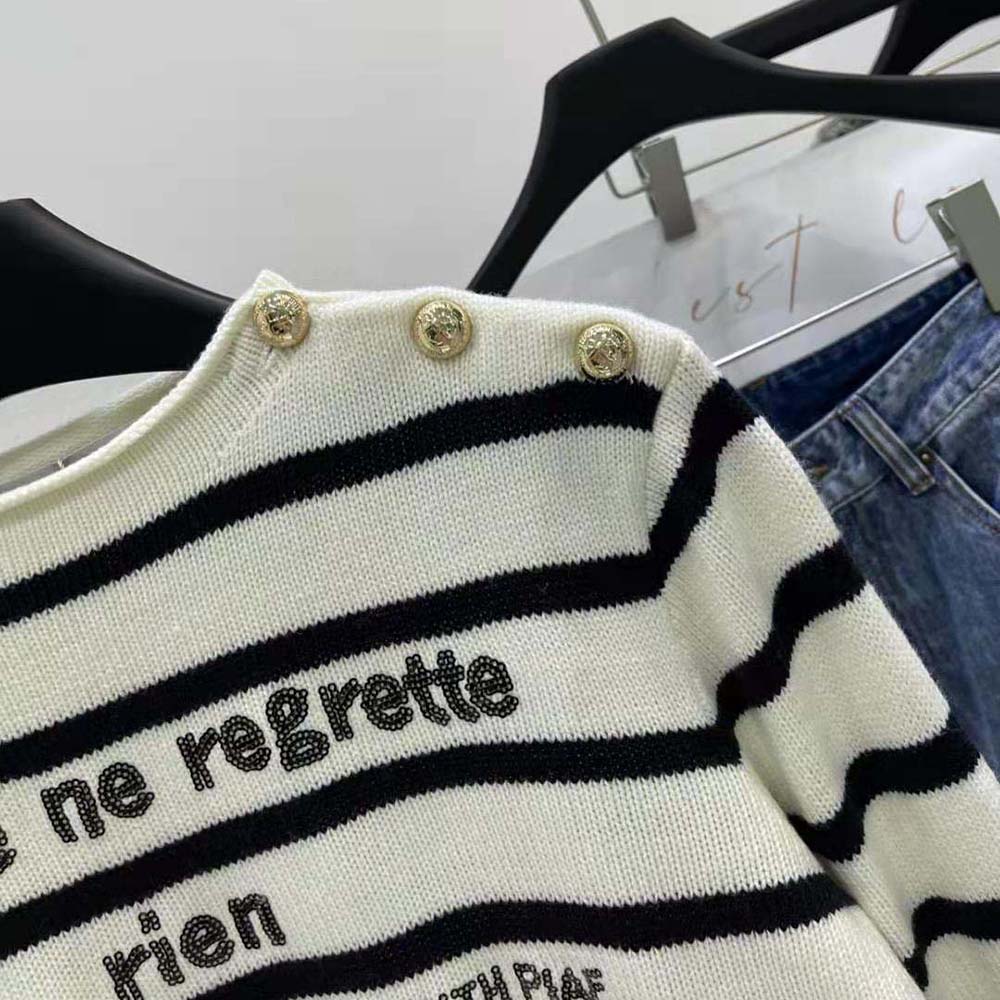 Dior Women Marinière Non Je Ne Regrette Rien Sweater Ecru and Navy Blue Cashmere Knit - image 6