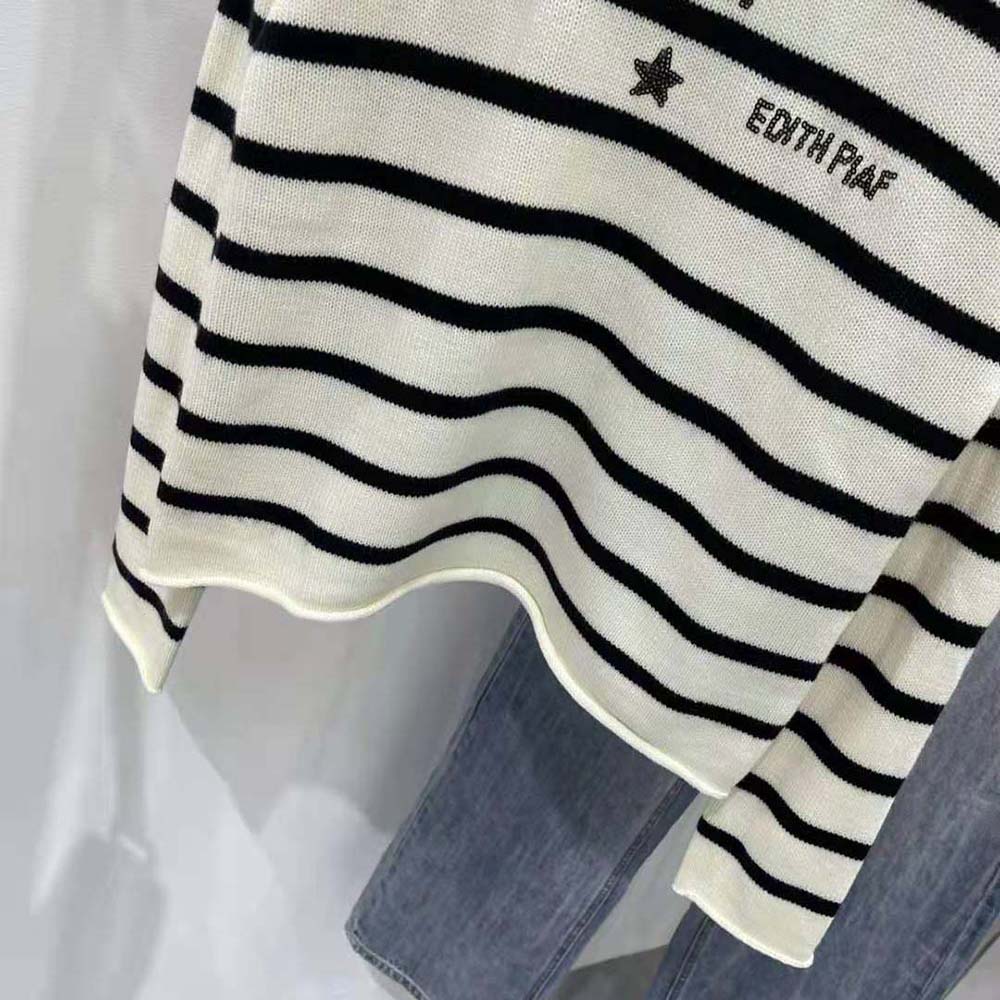 Dior Women Marinière Non Je Ne Regrette Rien Sweater Ecru and Navy Blue Cashmere Knit - image 9