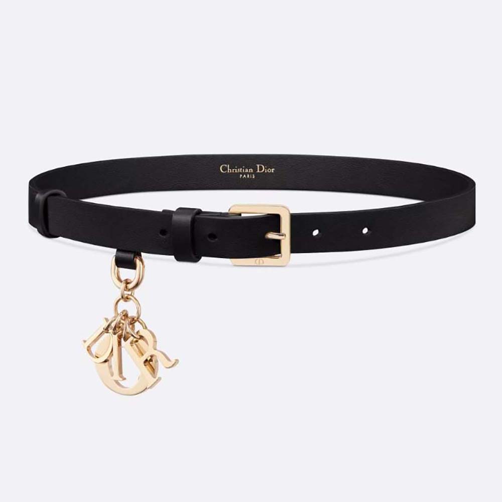 Front view of Dior Women Miss Dior Belt Black Smooth Calfskin 20 MM with silver buckle
