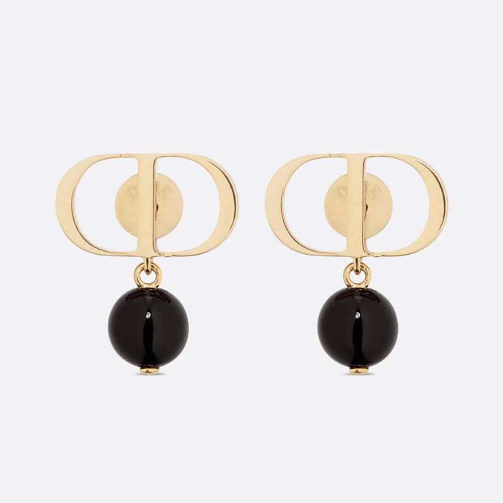 Front view of Dior Women Petit CD Earrings Gold-Finish Metal and Black Resin Pearls