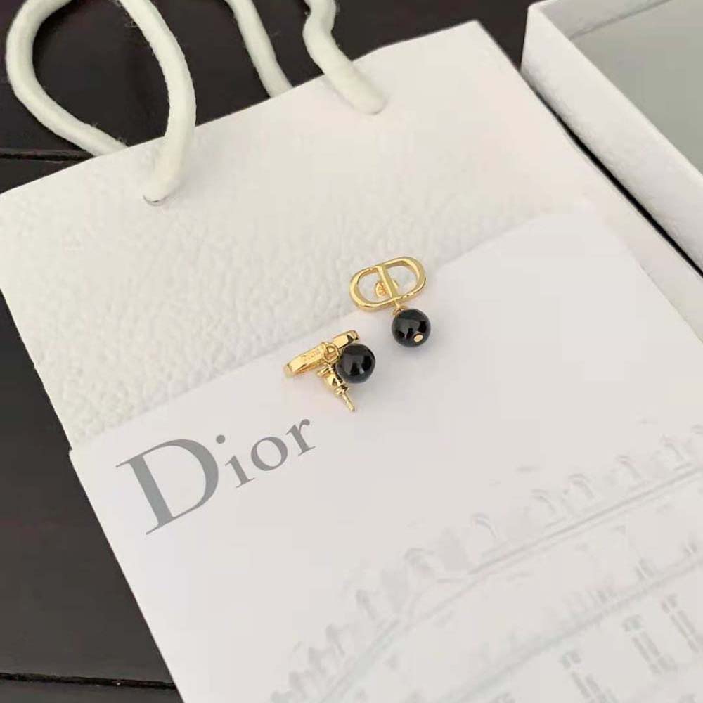 Dior Women Petit CD Earrings Gold-Finish Metal and Black Resin Pearls - image 5