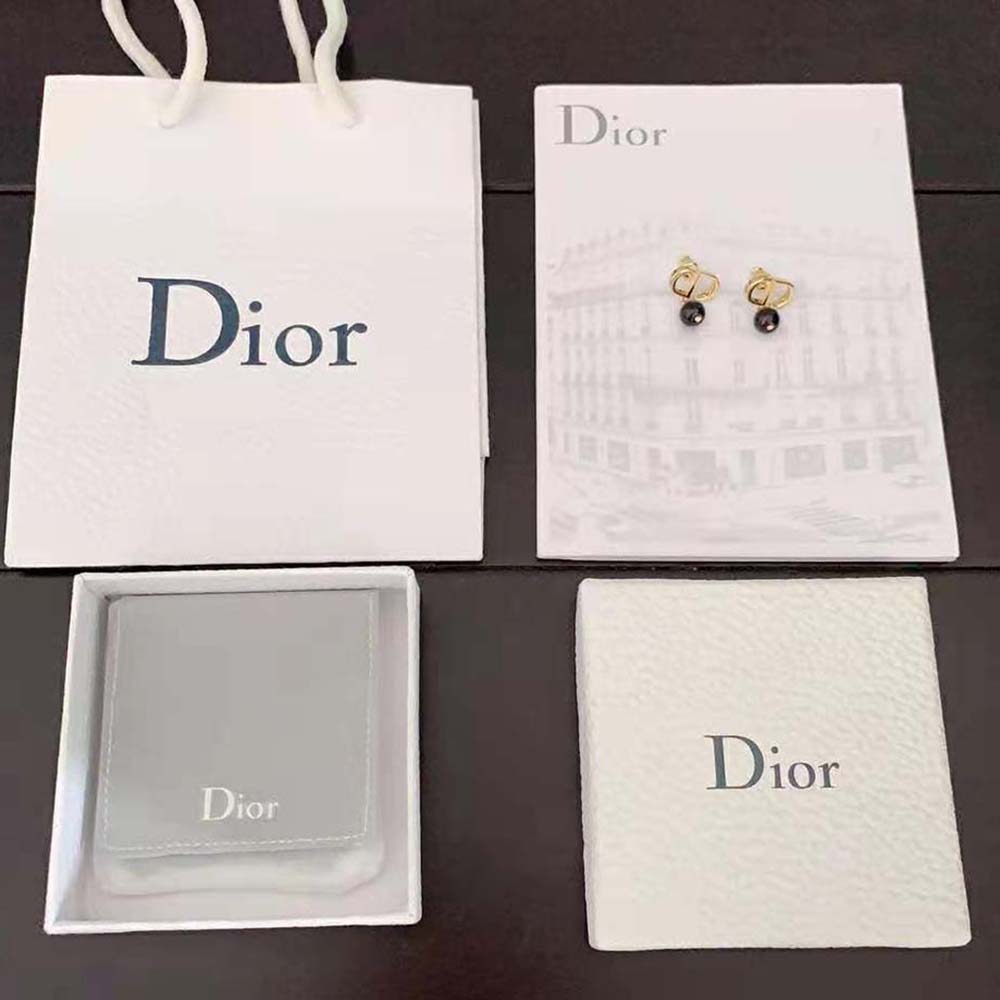 Dior Women Petit CD Earrings Gold-Finish Metal and Black Resin Pearls - image 6