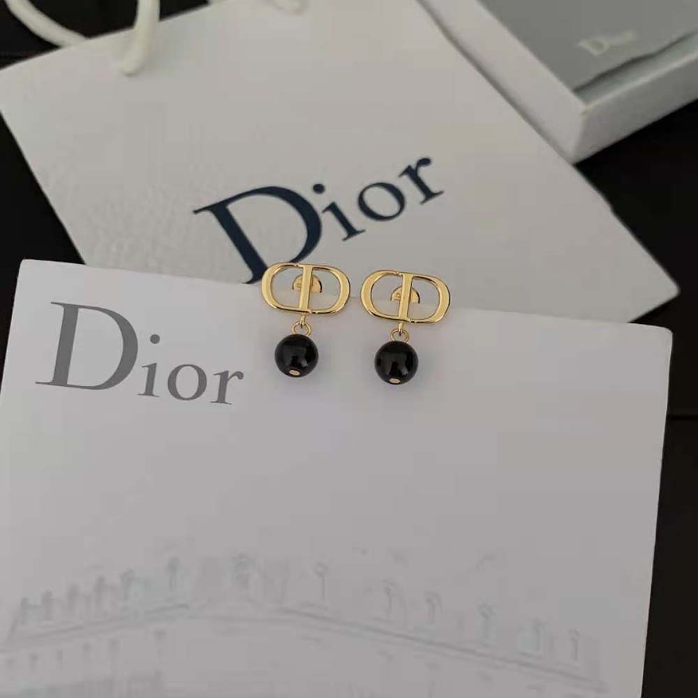 Dior Women Petit CD Earrings Gold-Finish Metal and Black Resin Pearls - image 4
