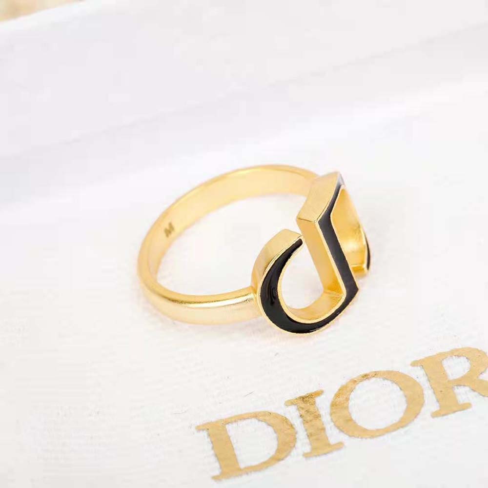 Dior Women Petit CD Ring Gold-Finish Metal and Black Lacquer - image 4