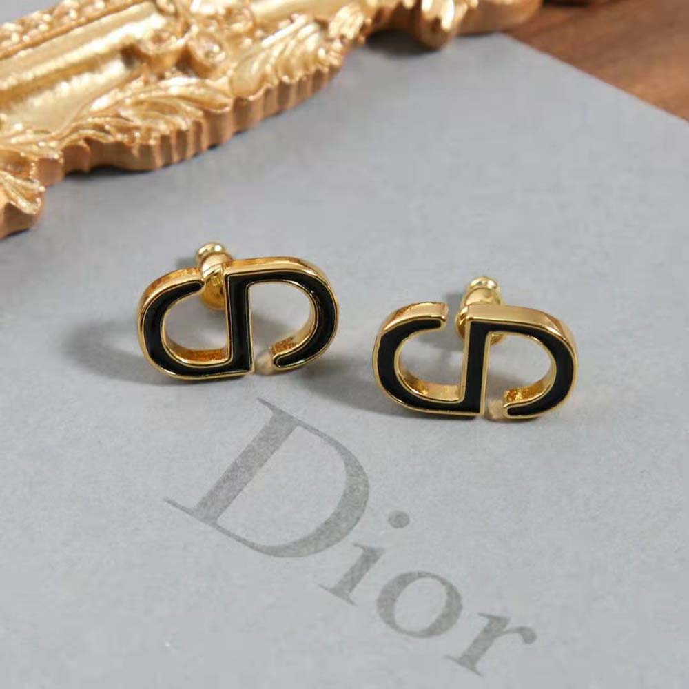Dior Women Petit CD Stud Earrings Gold-Finish Metal and Black Lacquer - image 7