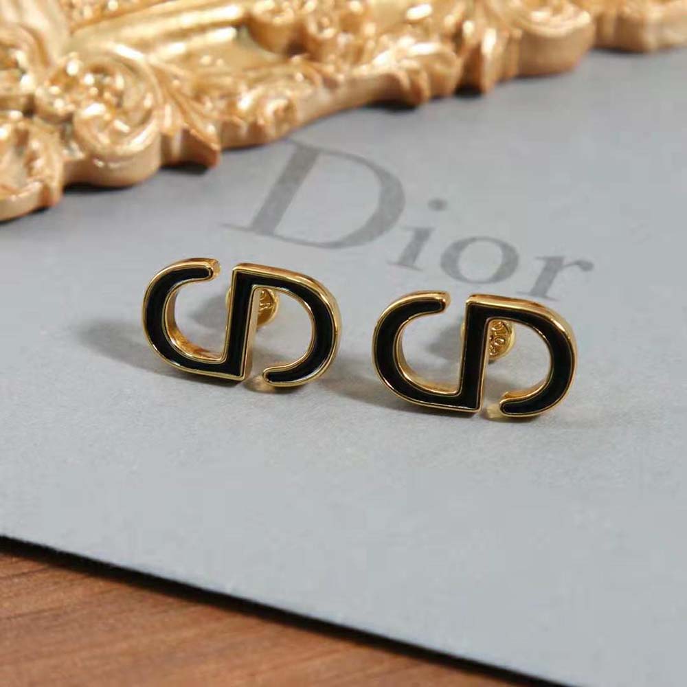 Dior Women Petit CD Stud Earrings Gold-Finish Metal and Black Lacquer - image 6