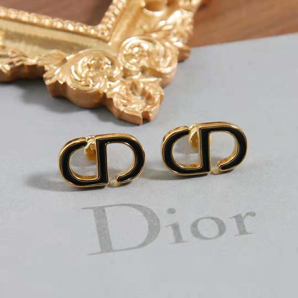 Dior Women Petit CD Stud Earrings Gold-Finish Metal and Black Lacquer - image 5