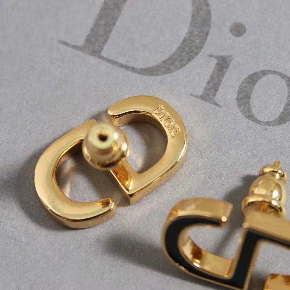 Dior Women Petit CD Stud Earrings Gold-Finish Metal and Black Lacquer - image 8