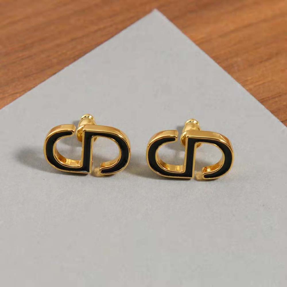 Dior Women Petit CD Stud Earrings Gold-Finish Metal and Black Lacquer - image 4