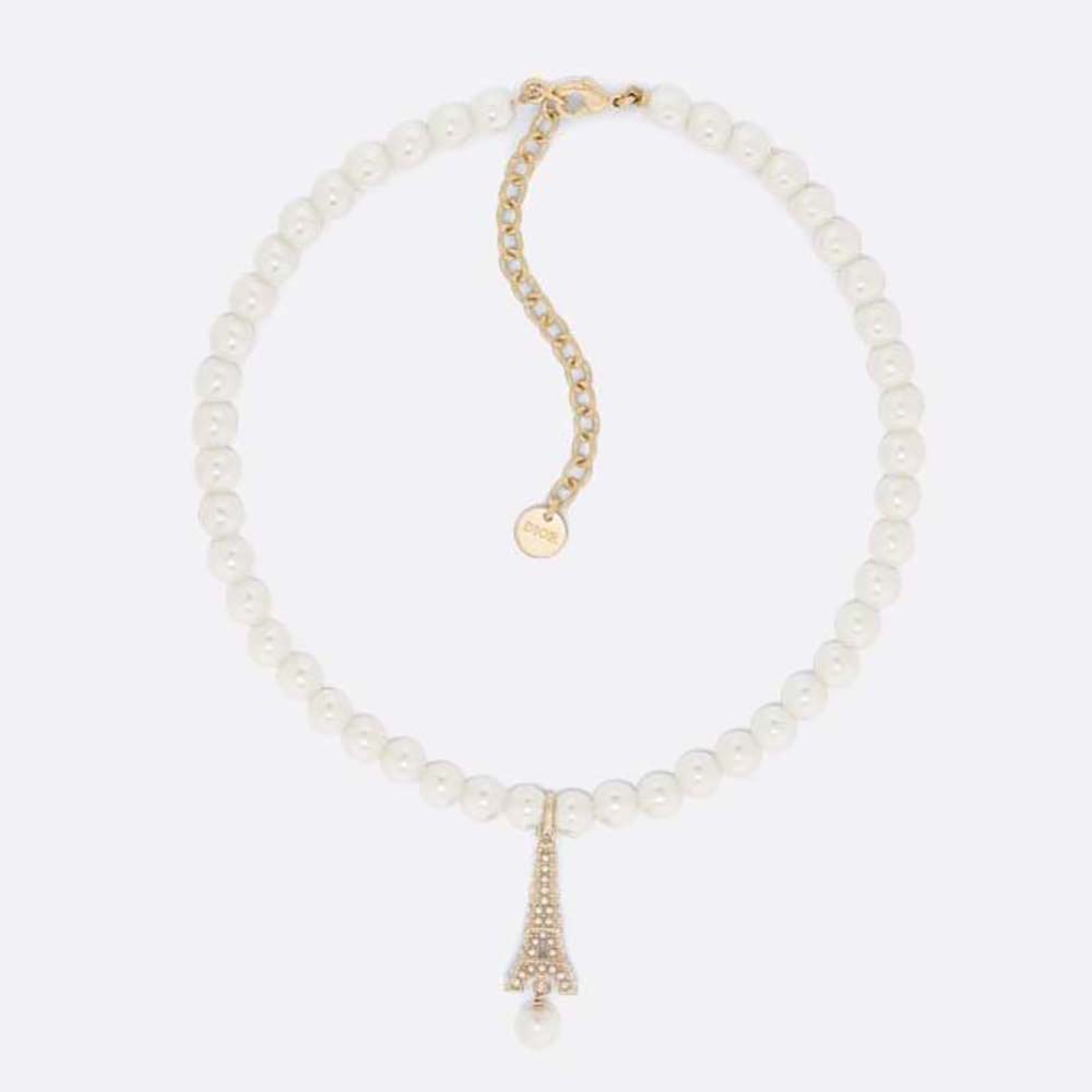 Front view of Dior Women Plan De Paris Choker with gold-finish metal and white pearls