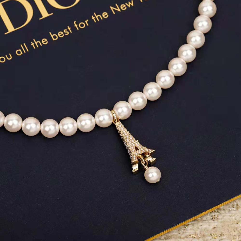 Dior Women Plan De Paris Choker Gold-Finish Metal and White Resin Pearls - image 4