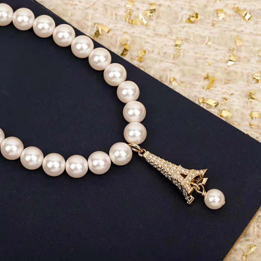 Dior Women Plan De Paris Choker Gold-Finish Metal and White Resin Pearls - image 5