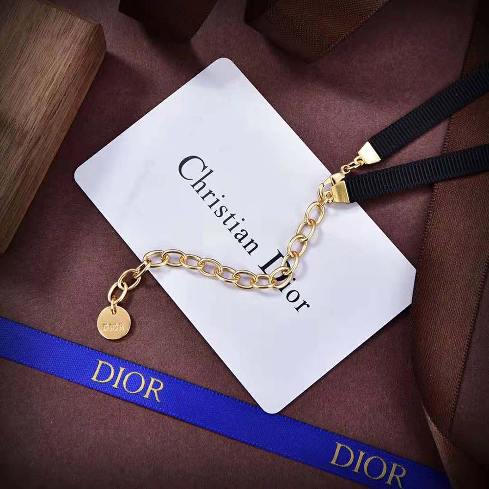 Dior Women Plan De Paris Choker Gold-Finish Metal with Black Grosgrain and White Resin Pearls - image 6