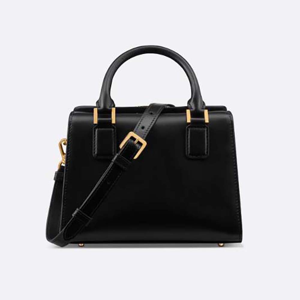 Front view of Dior Women Small Boston Bag Black Box Calfskin shoulder bag