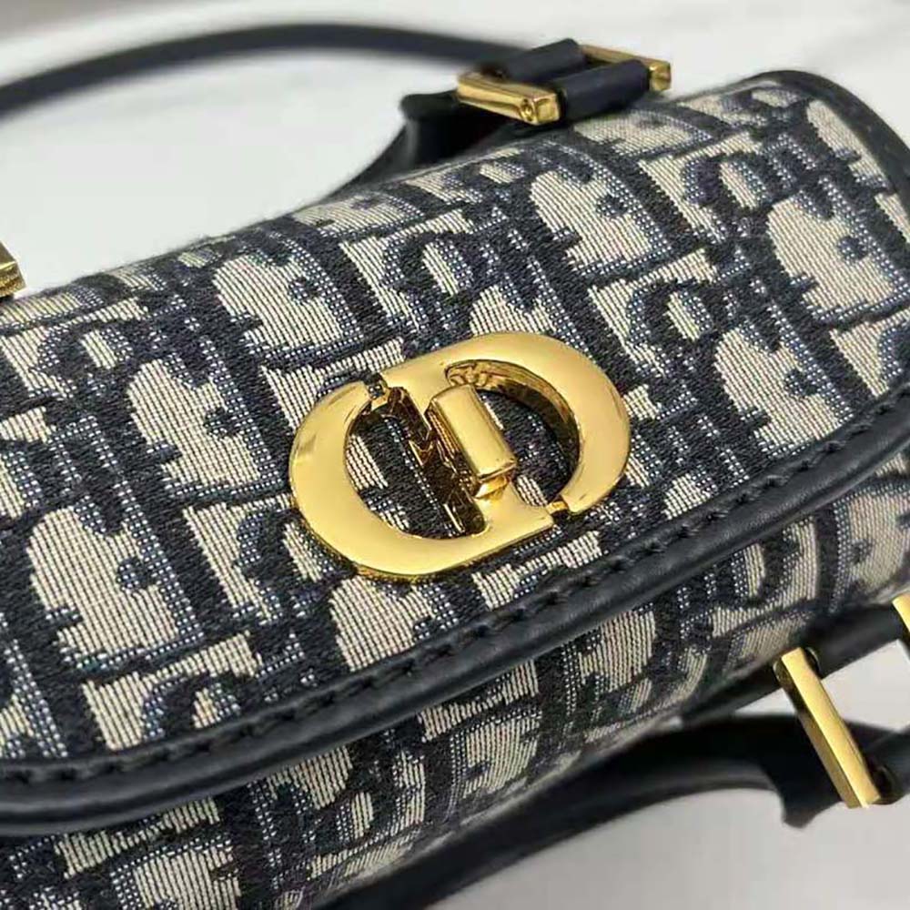 Dior Women Small Boston Bag Blue Dior Oblique Embroidery and Smooth Calfskin - image 7