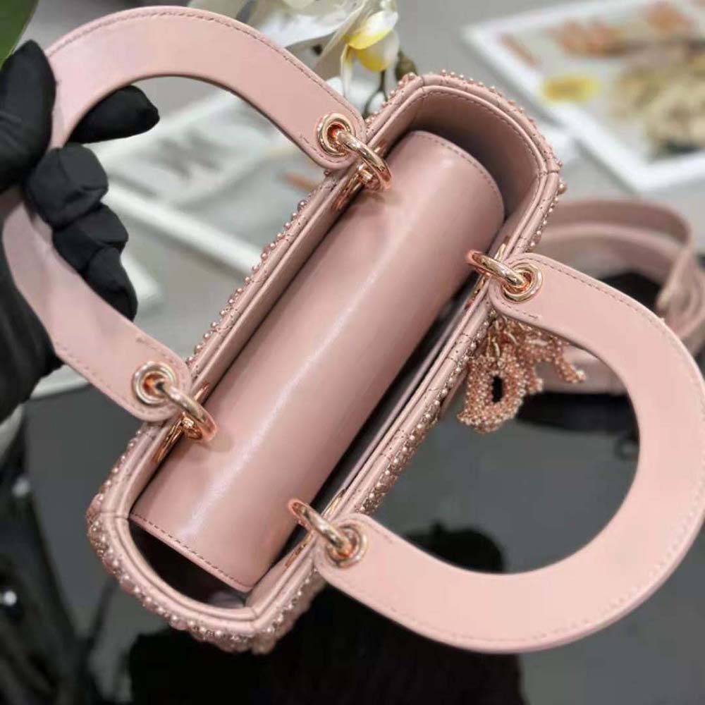 Dior Women Small Lady Dior Bag Rose Des Vents Cannage Calfskin Embroidered with Resin Pearls - image 7
